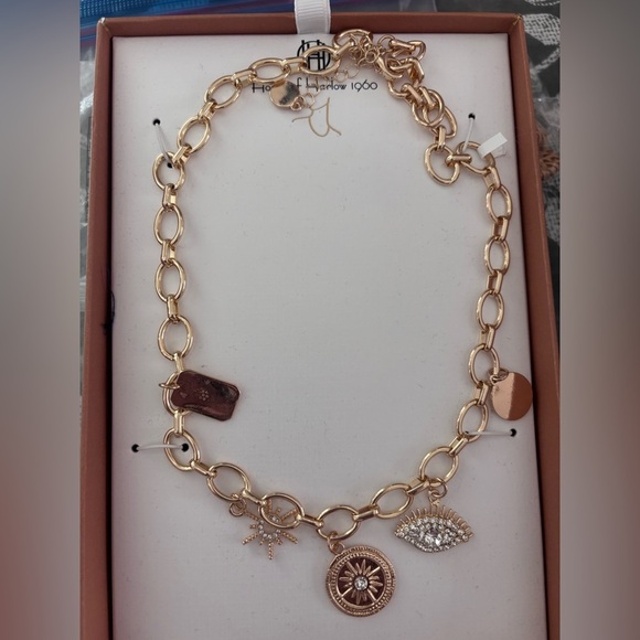 House of Harlow 1960 Evil Eye Gold Charm Necklace - Picture 1 of 2